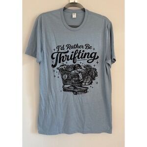 I'd Rather Be Thrifting Graphic Tee Heather Blue Short Sleeve Shirt M
